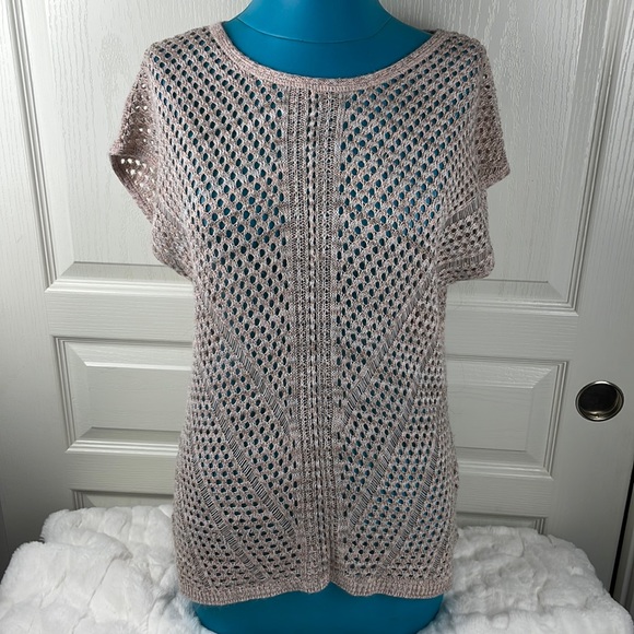 Dressbarn batwing open knit shortsleeve size large pink - Picture 1 of 7
